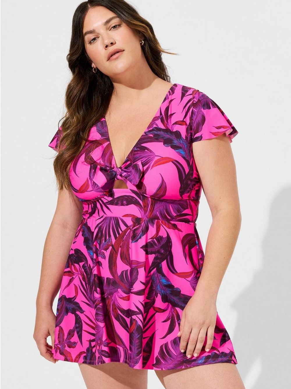 Torrid Flutter Sleeve Skater Swim Dress With Brief Susie Tropical Size 2